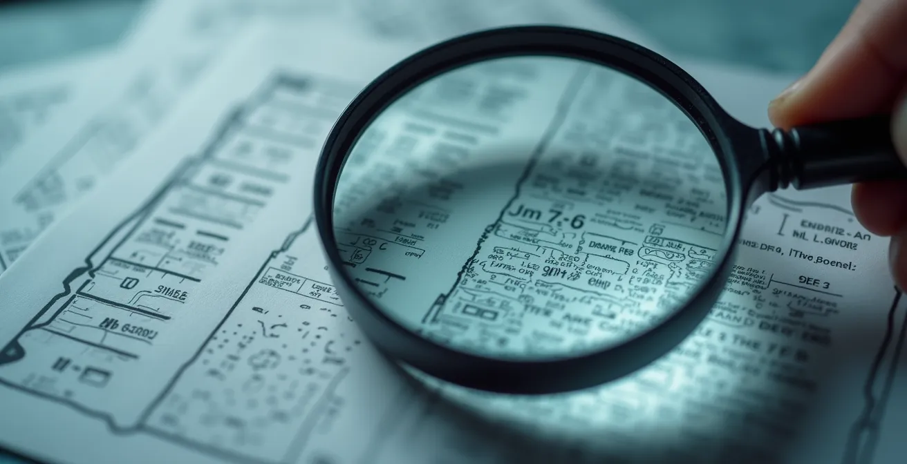 Gros plan macro d'une main tenant une loupe examinant des documents de carrière