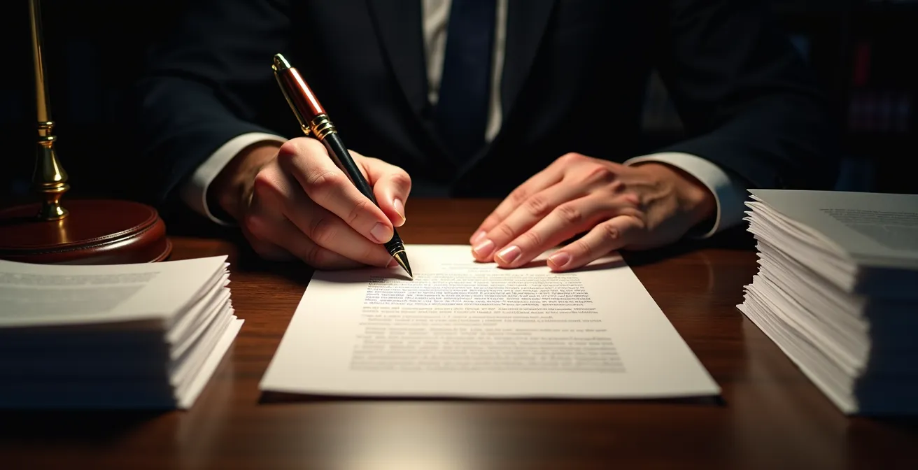 Personne rédigeant méticuleusement un courrier de recours avec documents justificatifs étalés