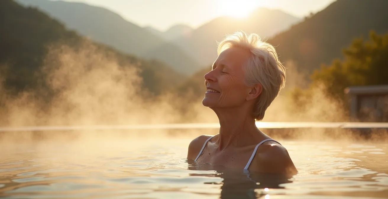 Atmosphère paisible d'une station thermale en montagne au petit matin