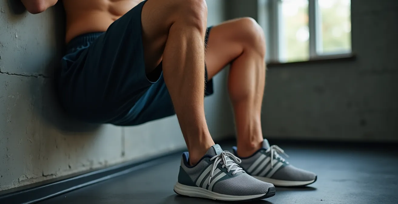 Gros plan sur les jambes d'un senior effectuant des exercices de renforcement des quadriceps