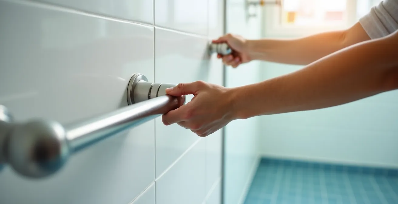 Salle de bain moderne adaptée avec douche à l'italienne et équipements de sécurité intégrés
